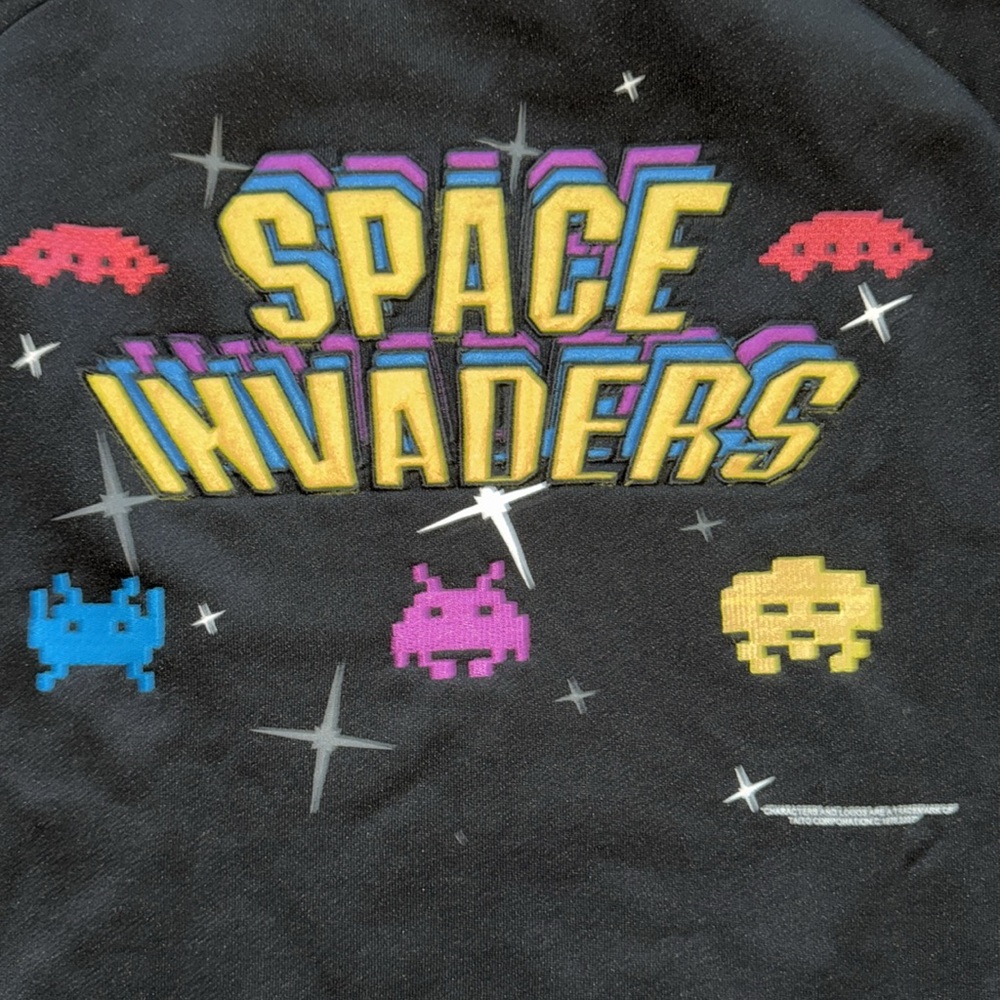 Men's Space Invaders Black Track Jacket with Yellow and Blue Accents XL - Picture 9 of 10